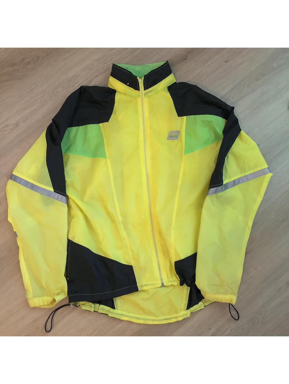VINTAGE NIKE WINDBREAKER NEON YELLOW GREEN BLACK JACKET REMOVABLE HOOD MENS XL